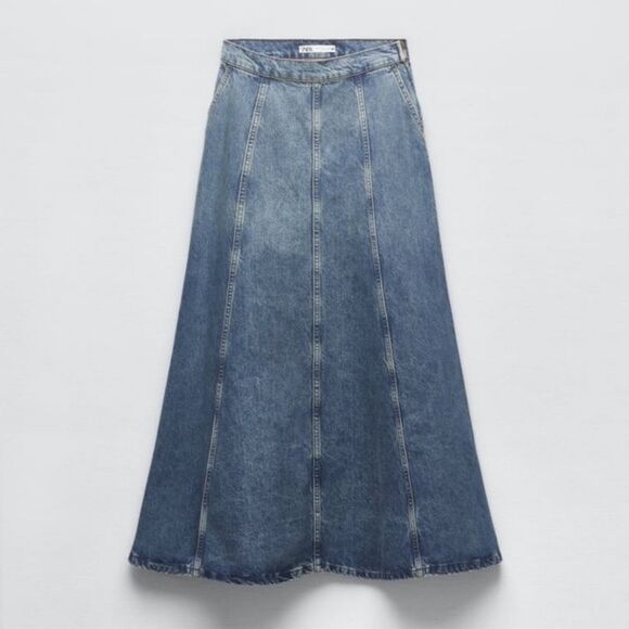 Zara Dresses & Skirts - Zara Medium Wash Denim Maxi Skirt With Pockets Size Medium